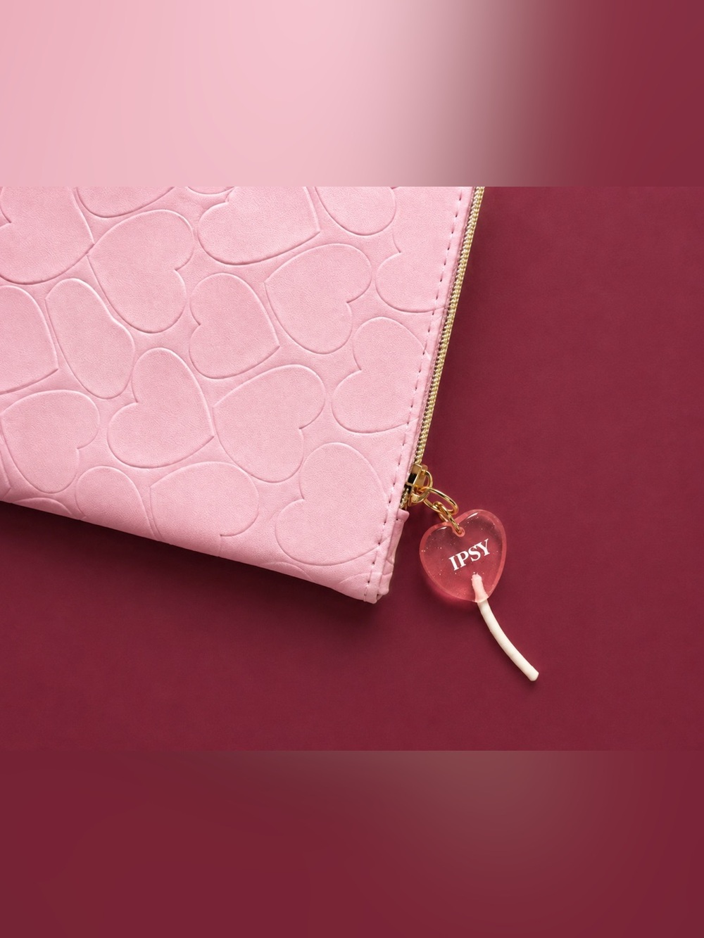 IPSY Pink Heart Embossed Makeup Bag / Cosmetic Pouch - Picture 3 of 6